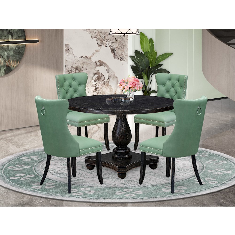 5 Piece Dining Set Includes 48″ Round Table In Willow Green Color