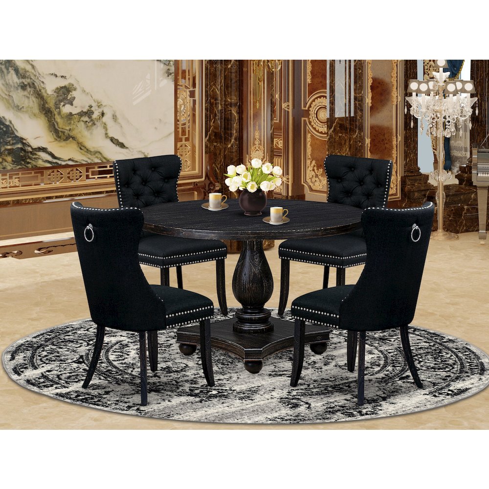 5 Piece Dining Room Set For 4 Contains 48″ Round Table In Black Color