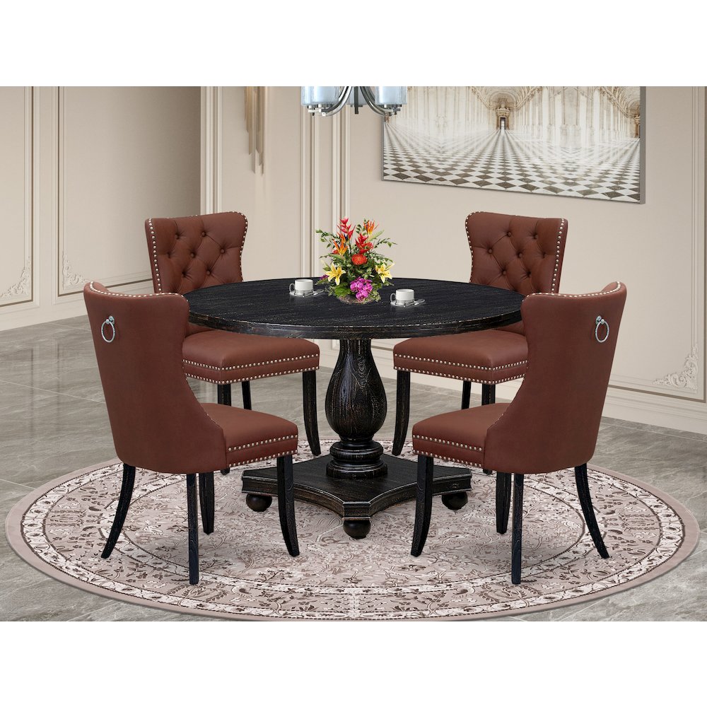 5 Piece Dining Table Set Includes 48″ Round Table In Burgandy Color