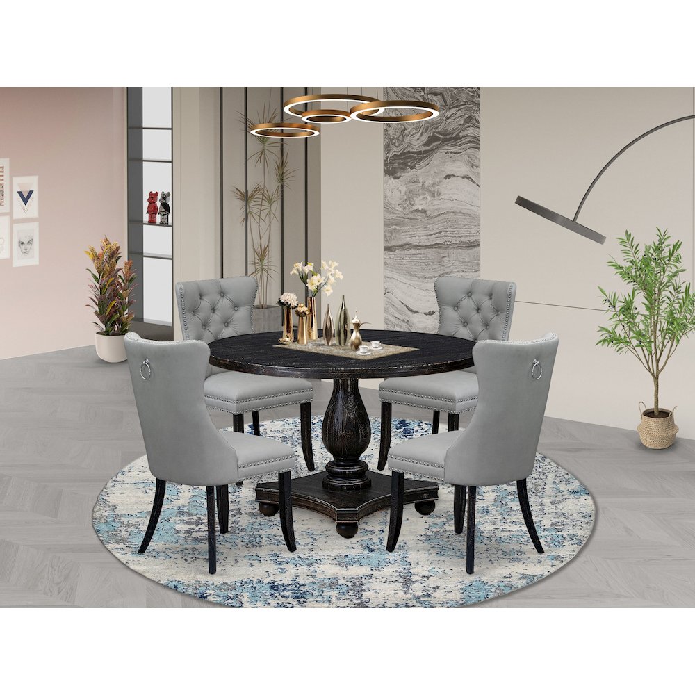 5 Piece Dining Table Set Includes 48″ Round Table In Light Gray Color