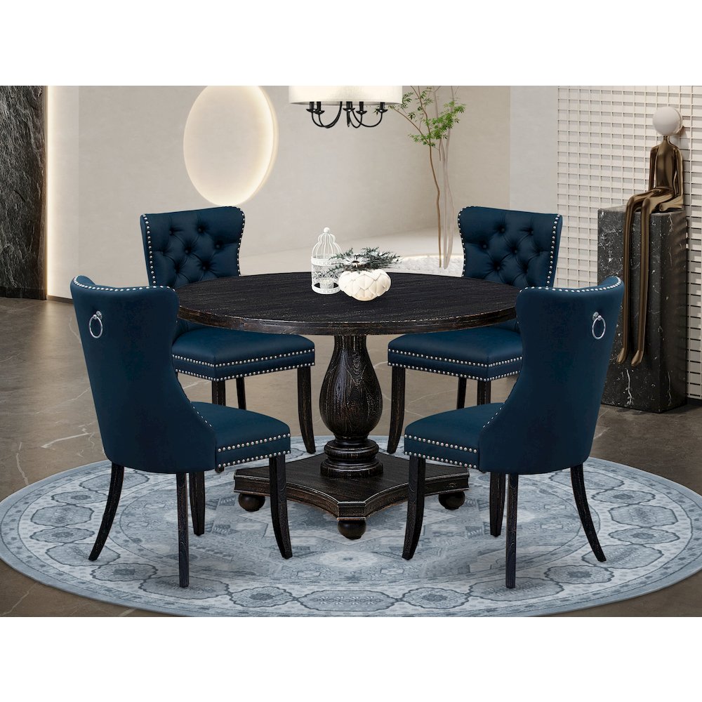 5 Piece Dining Table Set Includes 48″ Round Table In Navy Blue Color