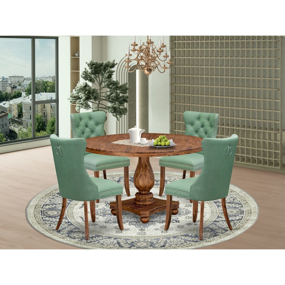 5-Pc Dining Set Consist A Modern Kitchen Table And 4 Willow Green Padded Chairs