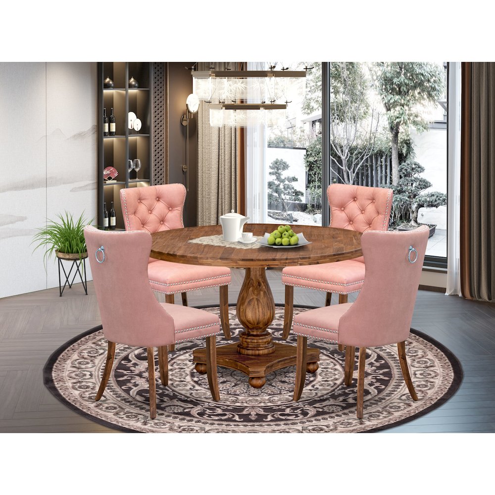 5-Pc Dining Set Consist A Modern Kitchen Table And 4 Beige Red Parsons Chairs