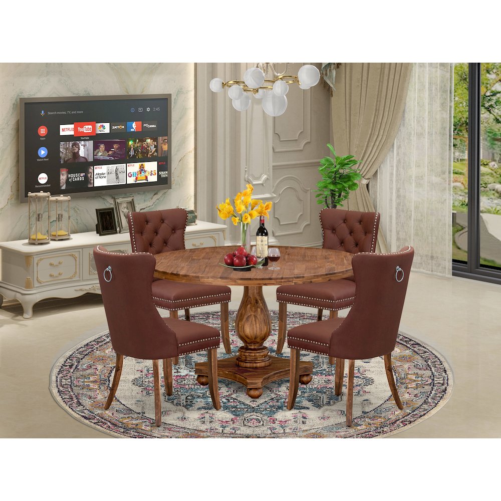 5-Pc Dining Table Set Consist A Kitchen Table And 4 Burgundy Upholstered Chairs