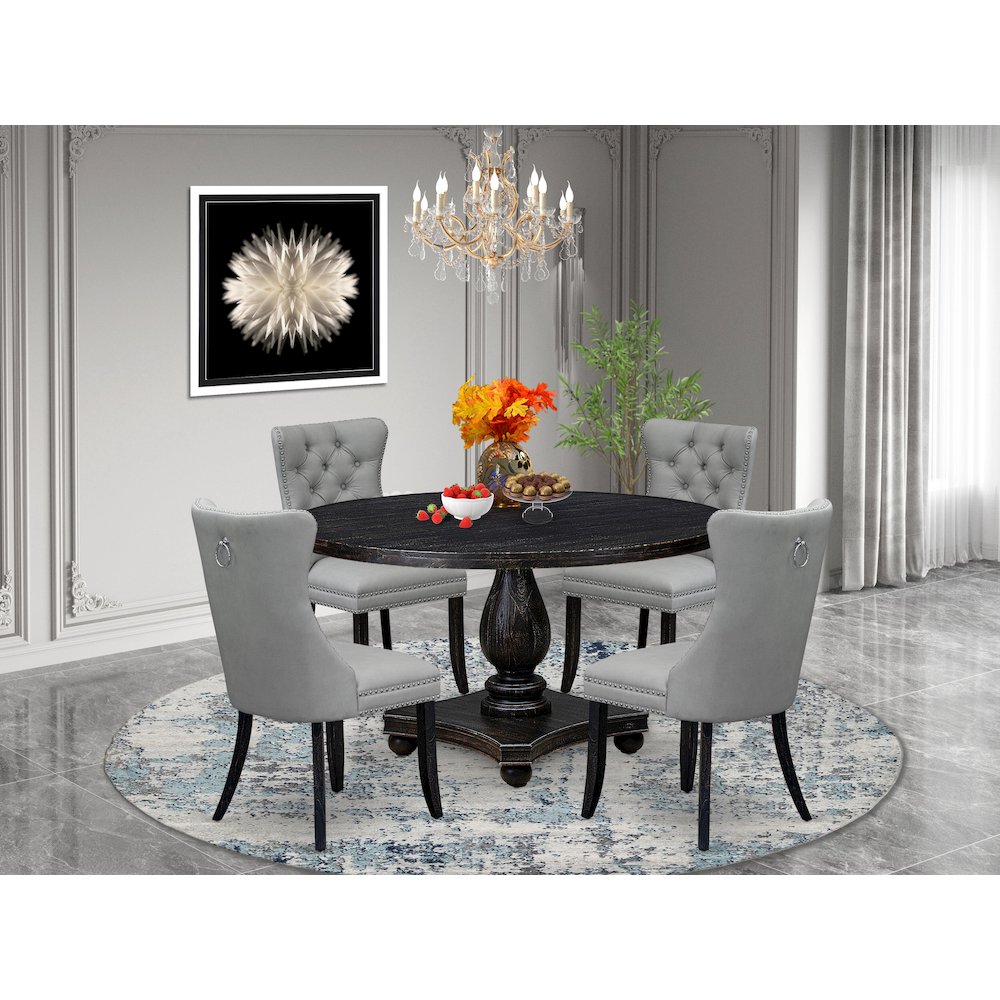 5 Piece Dining Table Set Consists Of 54″ Round Table In Light Gray Color