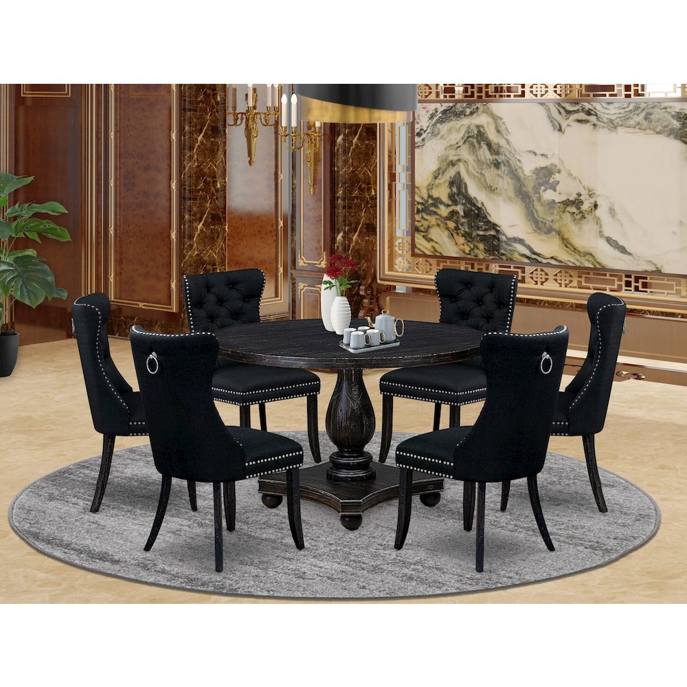 7 Piece Kitchen Table Set Includes 48″ Round Table In Black Color