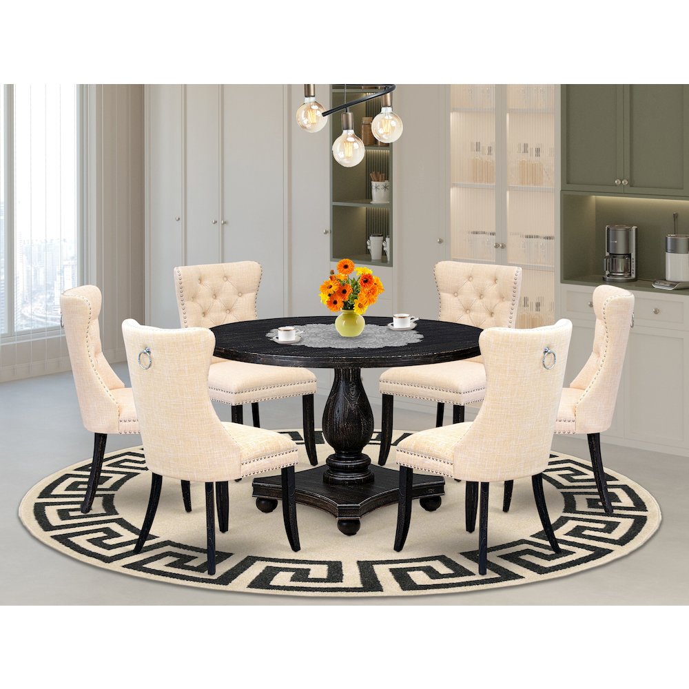 6 Light Beige Linen Fabric Parsons Chair