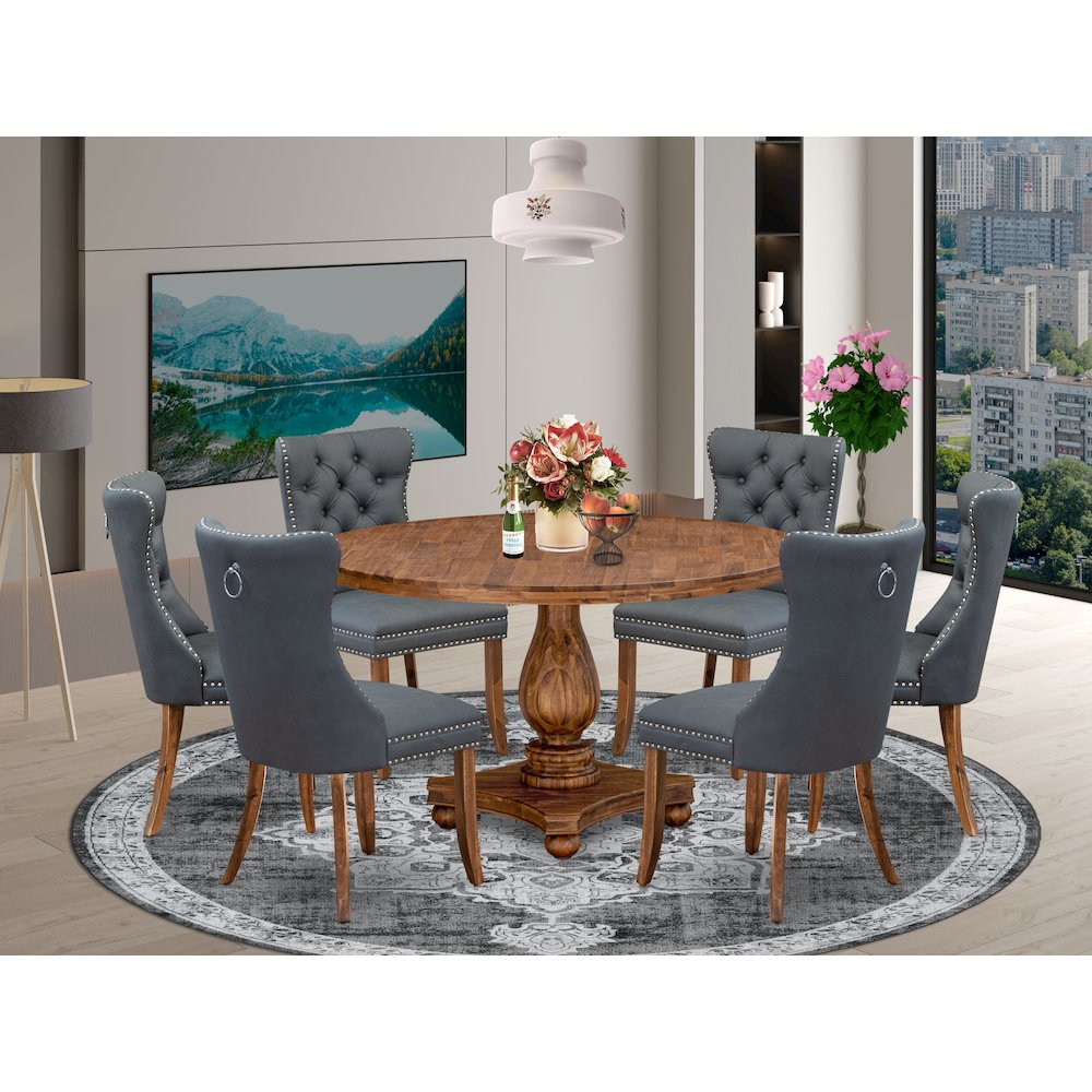 7-Piece Modern Dining Table A Kitchen Table And 6 Platinum Gray Dining Chairs