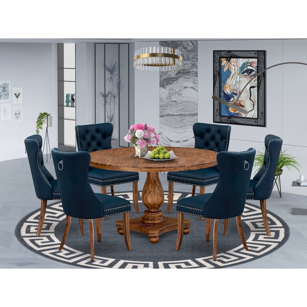 7-Piece Dining Room Set In Navy Blue Color