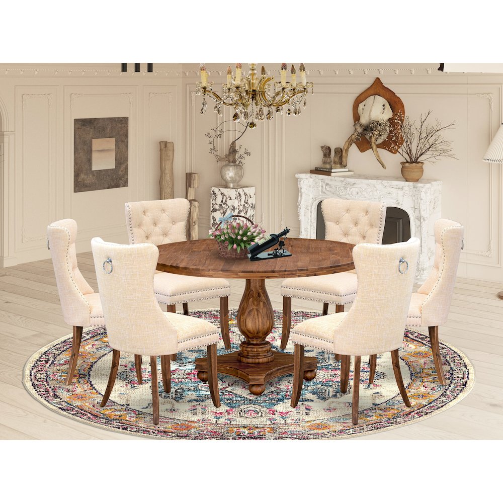 7-Piece Mid Century Kitchen Set In Light Beige Color