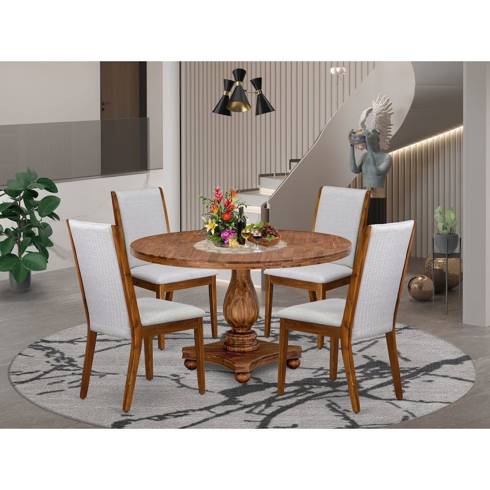 4 Grey Fabric Mid Century Dining Chairs