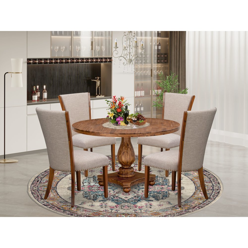 5 Piece Dinette Set Consists Of 54″ Round Dining Table In Light Tan Color
