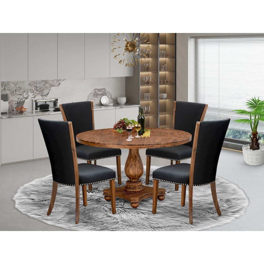5 Piece Dinette Set For 4 Includes 54″ Round Table In Black Color