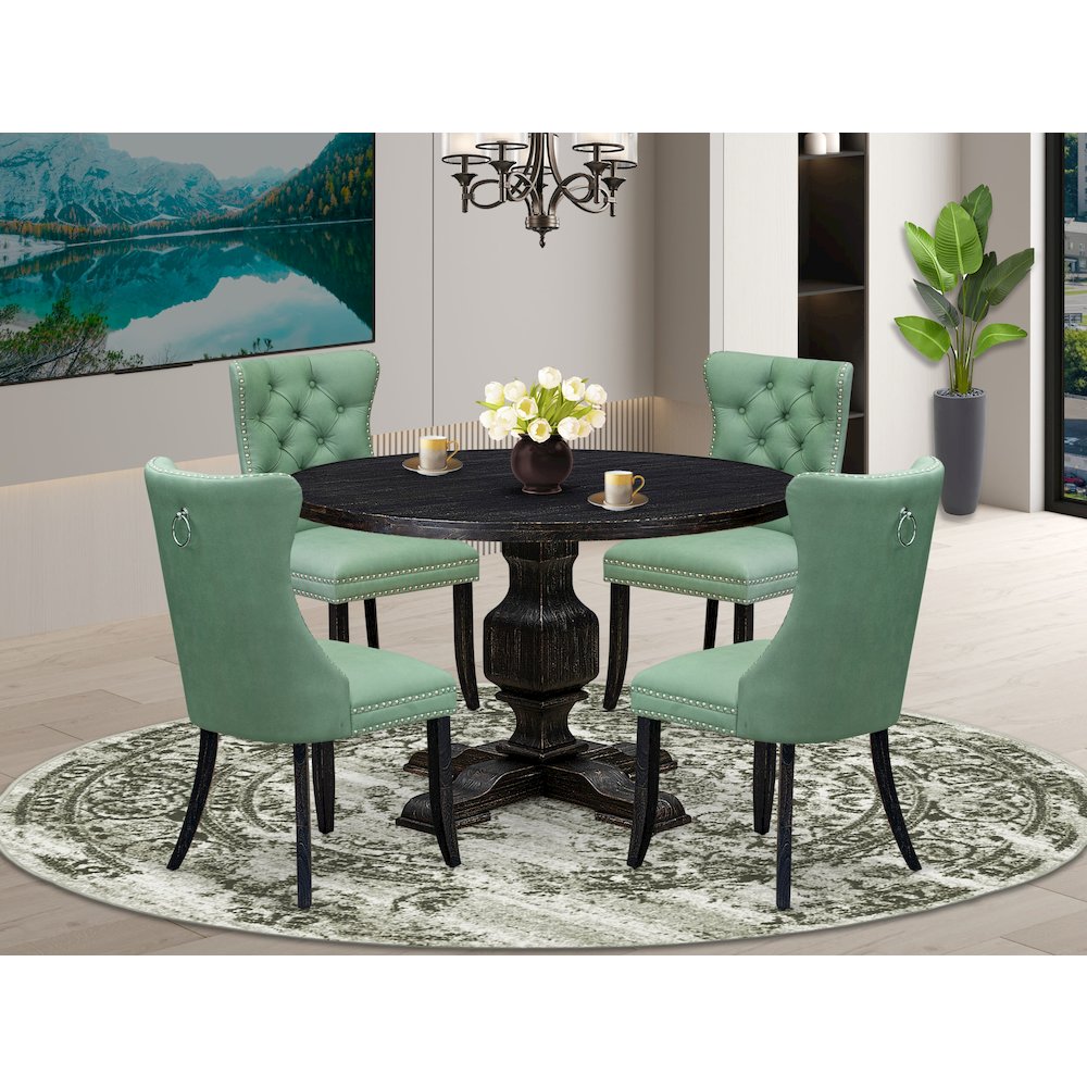 5 Piece Dining Set Contains 48″ Round Table In Willow Green Color