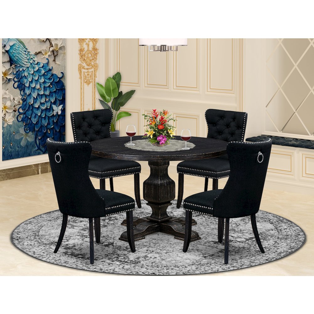 5 Piece Dining Room Set Consists Of 48″ Round Table In Black Color