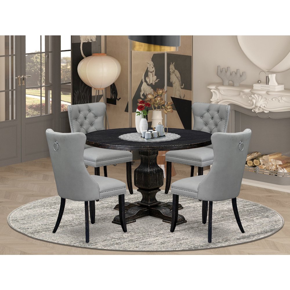 5 Piece Dining Table Set Contains 48″ Round Table In Light Gray Color