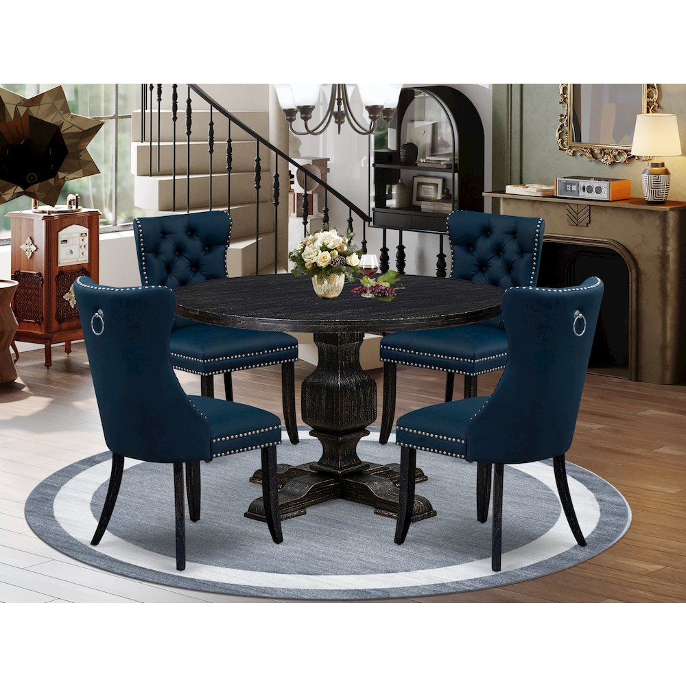 5 Piece Dining Table Set Contains 48″ Round Table In Navy Blue Color