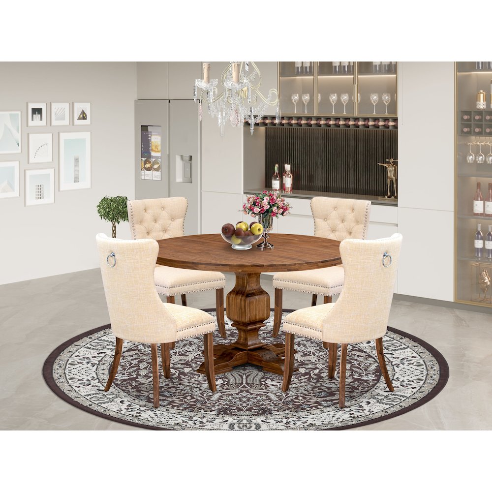5-Piece Dining Table Set In Light Beige Color