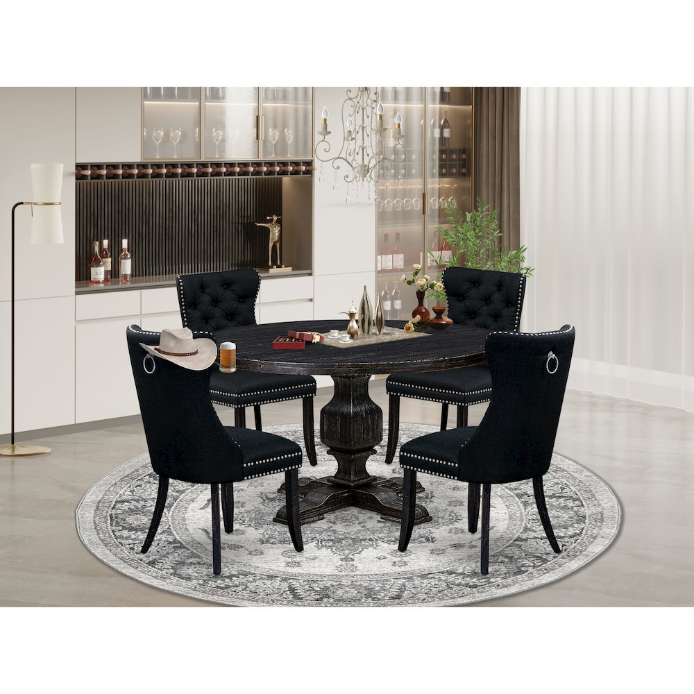 5 Piece Dining Room Set For 4 Includes 54″ Round Table In Black Color