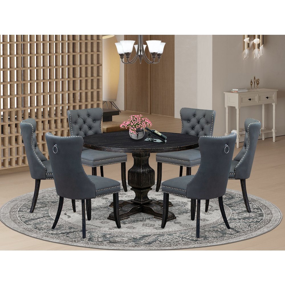 7-Piece Modern Dining Table Set In Platinum Gray Color
