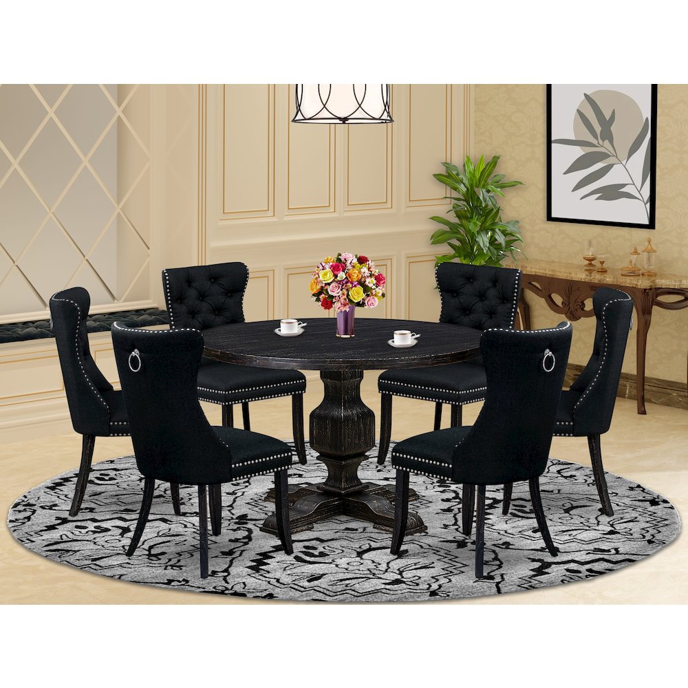 7 Piece Kitchen Table Set Contains 48″ Round Table In Black Color