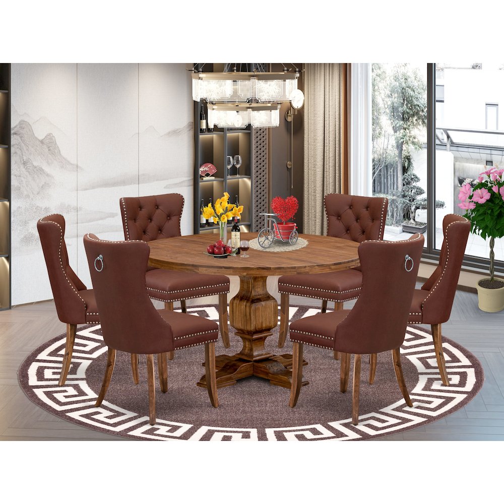 7-Pc Dining Room Table Set Consist A Table And 6 Burgundy Parsons Chairs