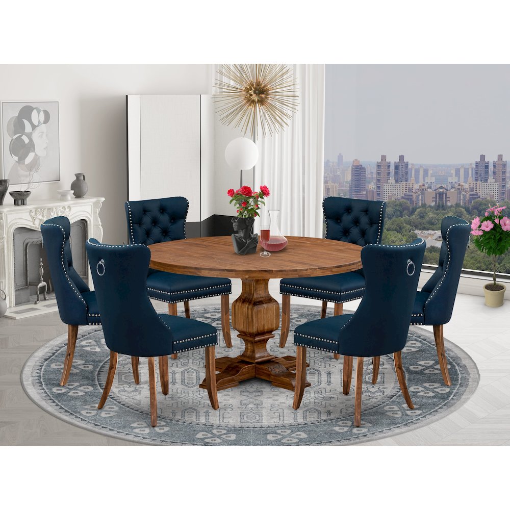 7-Piece Kitchen Table Set In Navy Blue Color