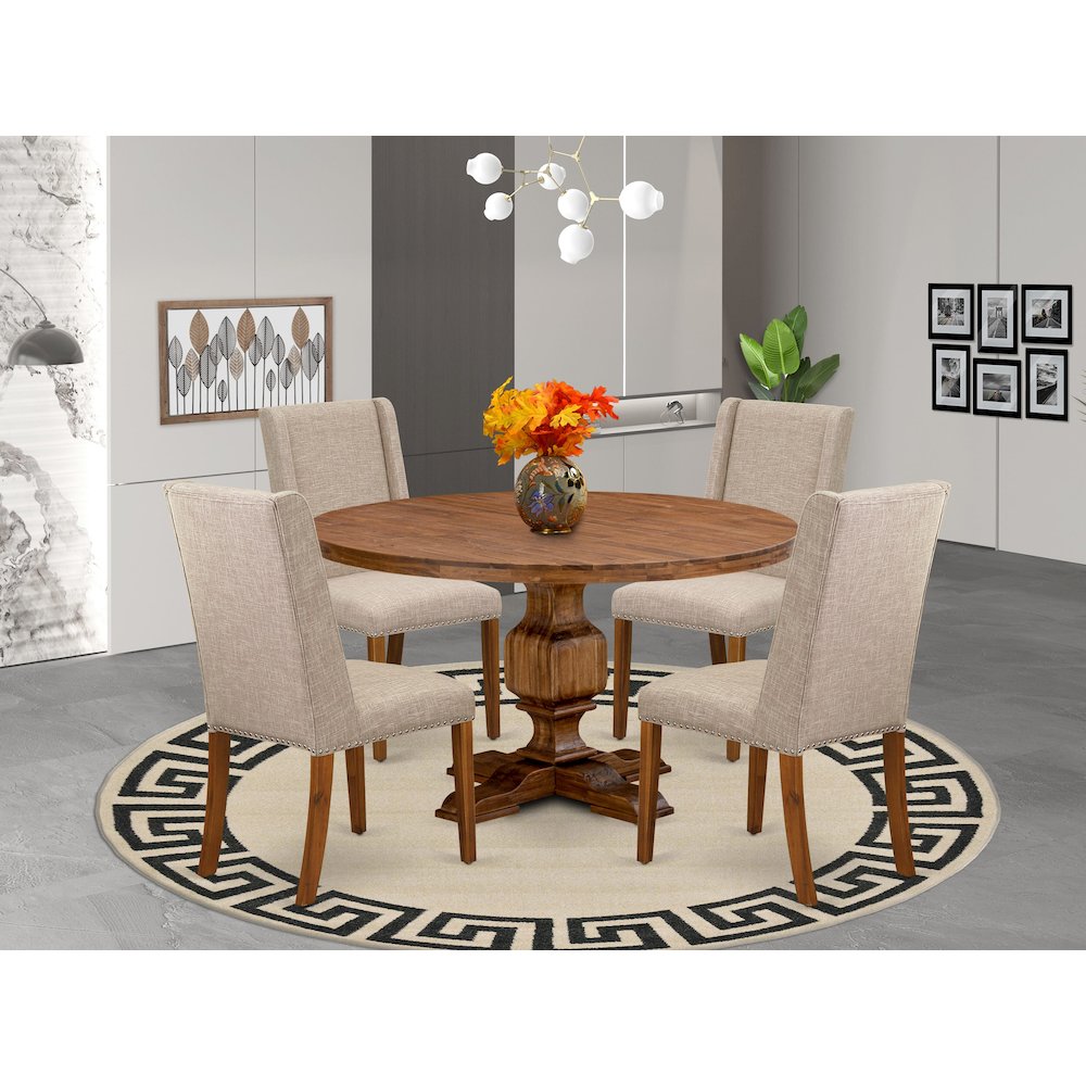 5-Piece Dining Table And 4 Light Tan Linen Fabric Dining Room Chair