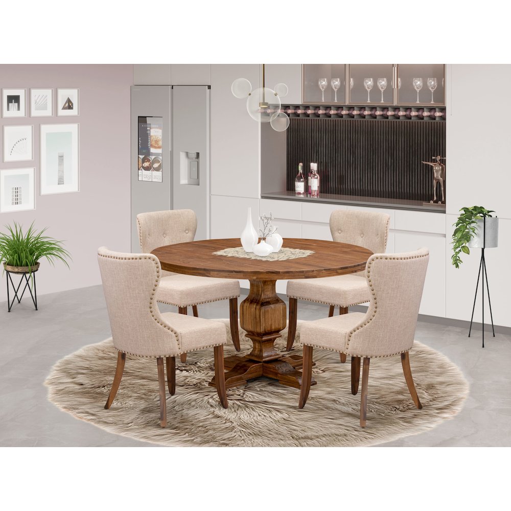 4 Light Tan Fabric Dining Chairs