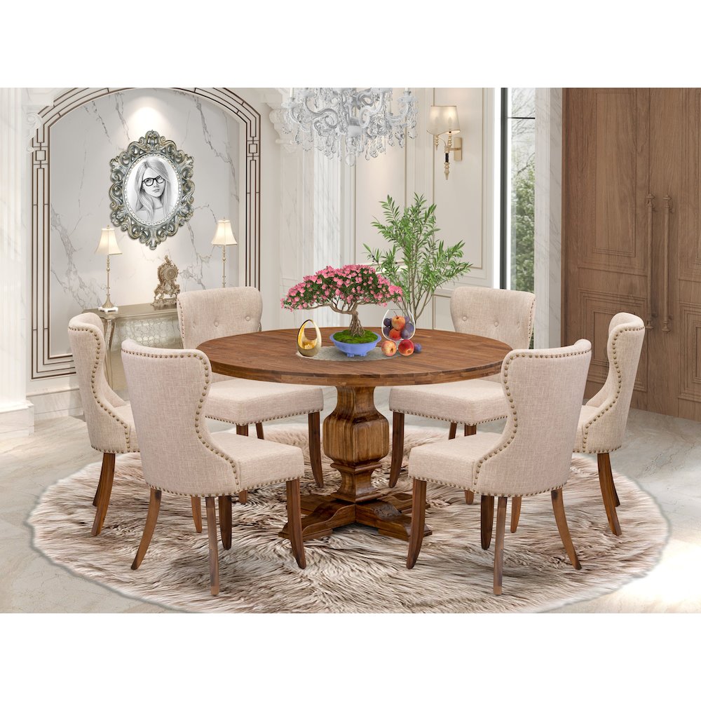6 Light Tan Linen Fabric Chairs
