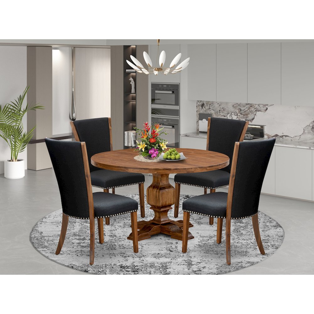 5 Piece Dining Table Set Contains 54″ Round Kitchen Table In Black Color