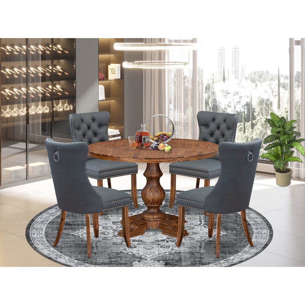 5-Piece Mid-Century Dining Table And 4 Platinum Gray Dinner Chairs