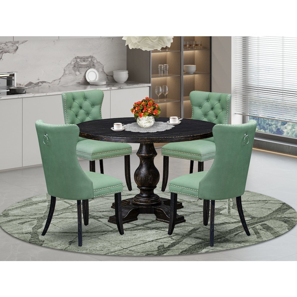 5 Piece Dining Set Consists Of 48″ Round Table In Willow Green Color