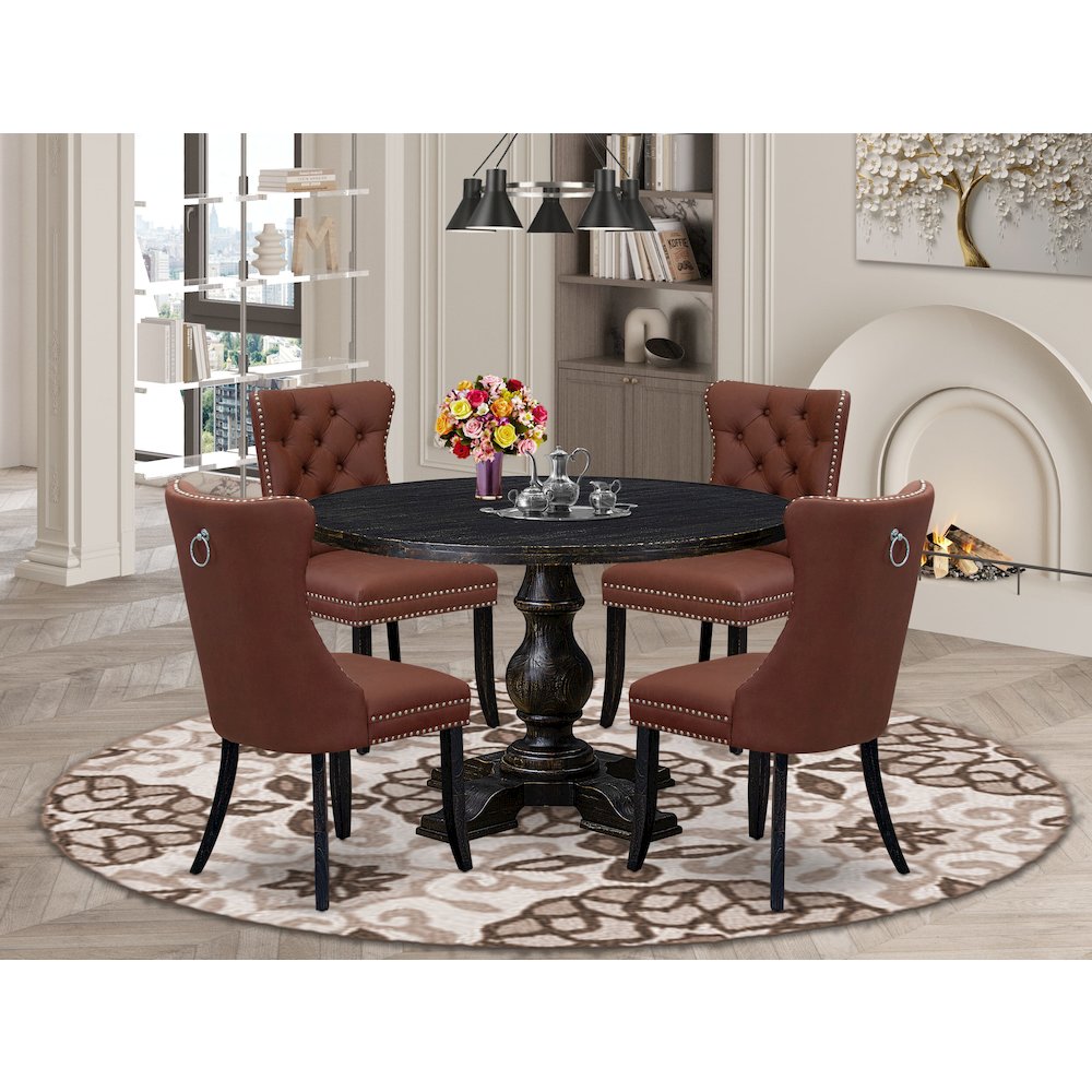 5 Piece Dining Table Set Consists Of 48″ Round Table In Burgandy Color