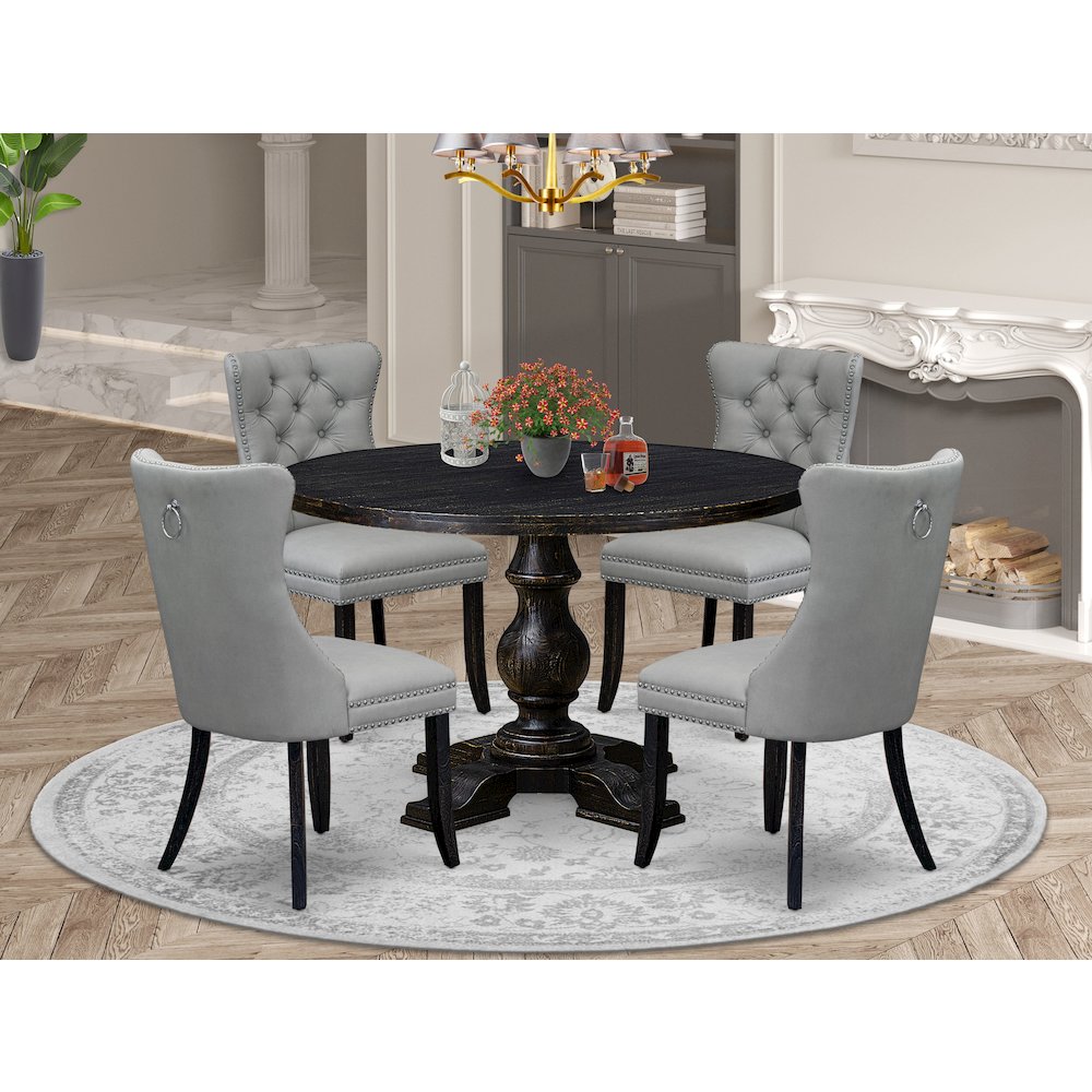 5 Piece Dining Table Set Consists Of 48″ Round Table In Light Gray Color