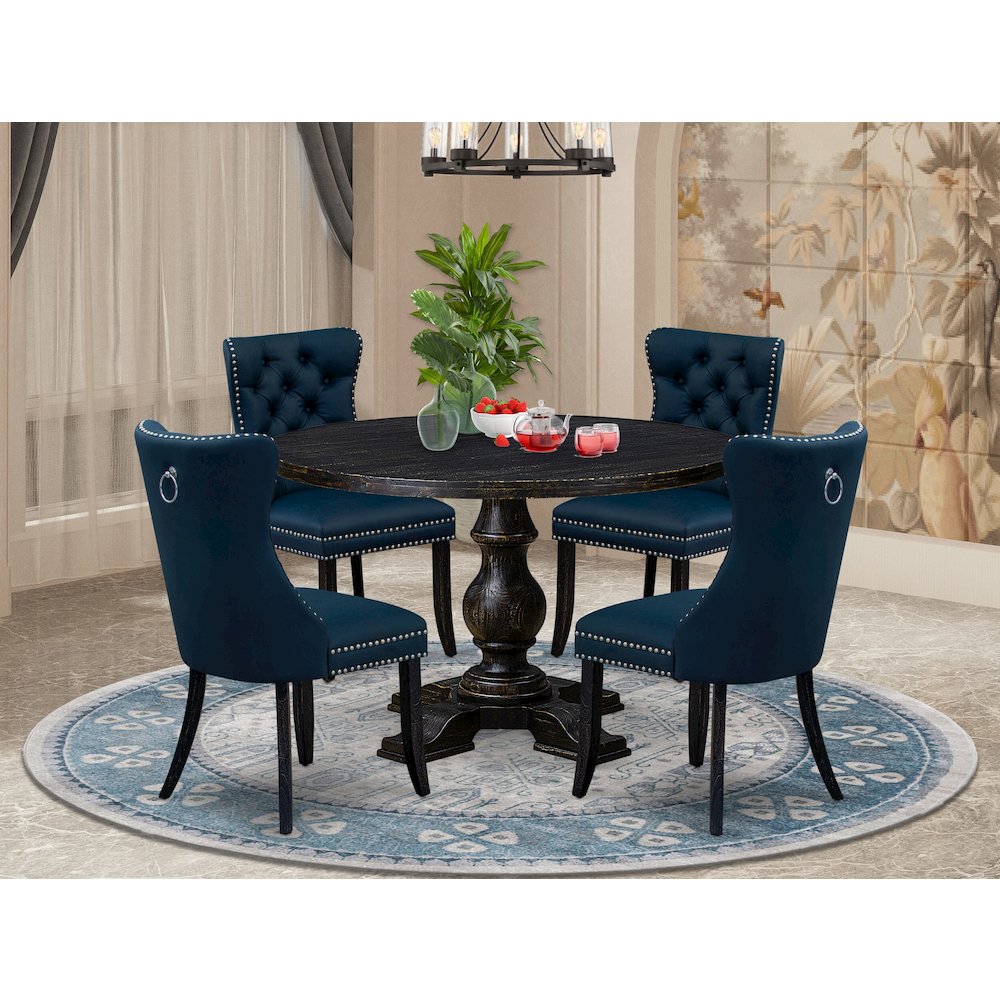 5 Piece Dining Table Set Consists Of 48″ Round Table In Navy Blue Color