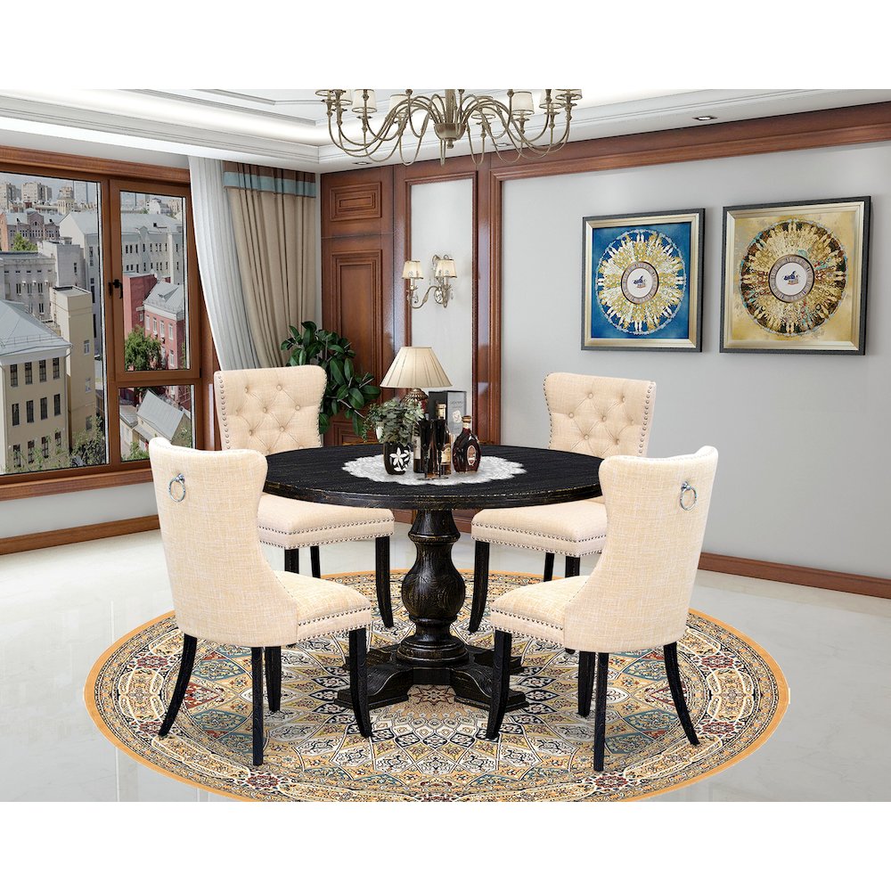 4 Light Beige Linen Fabric Kitchen Chairs