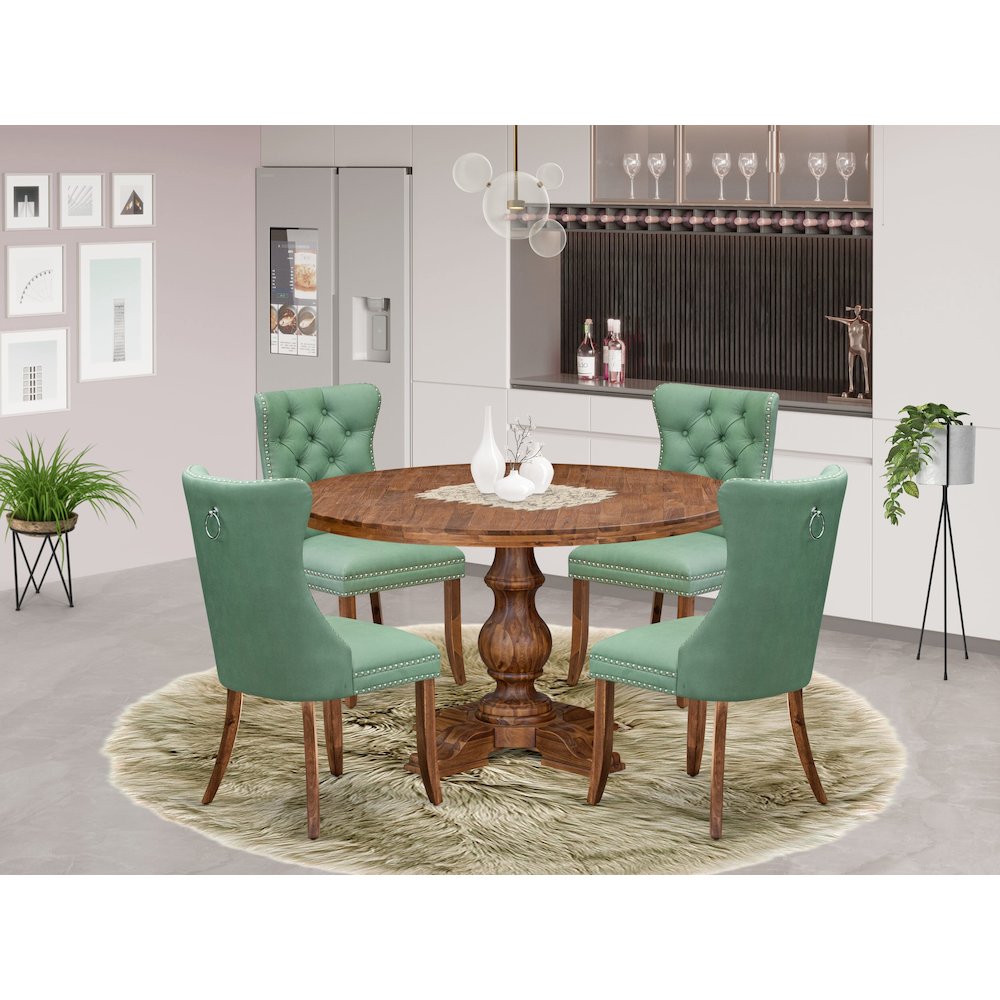 5-Pc Mid Century Dining Set Contain A Wooden Table And 4 Willow Green Chairs