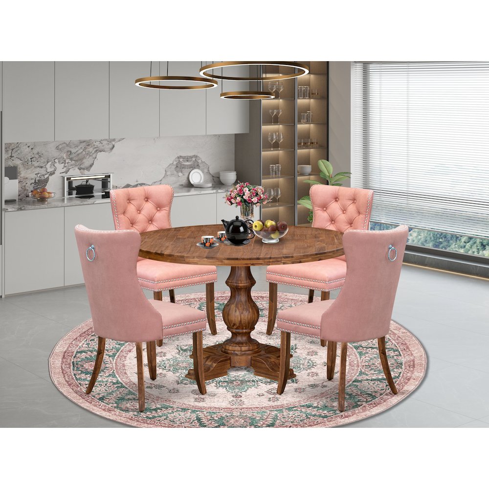 4 Beige Red Padded Chairs