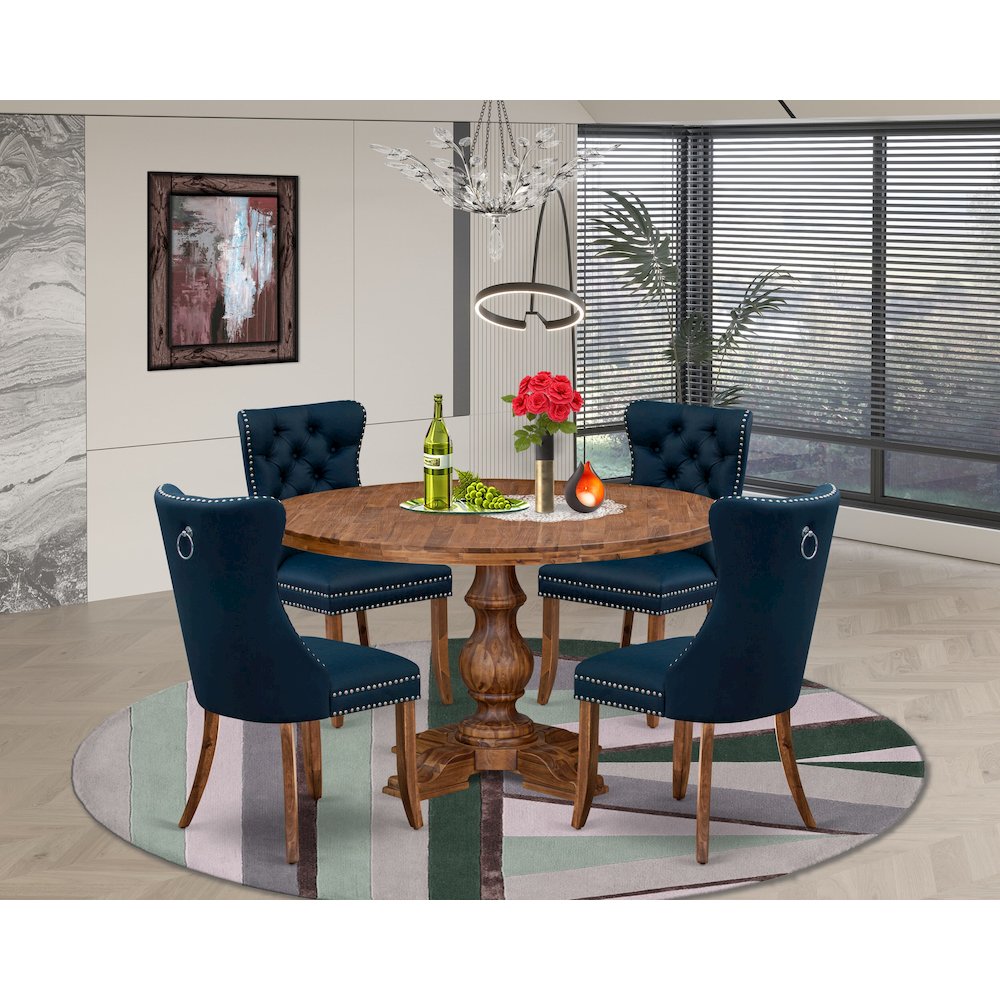 5-Piece Dining Table Set In Navy Blue Color