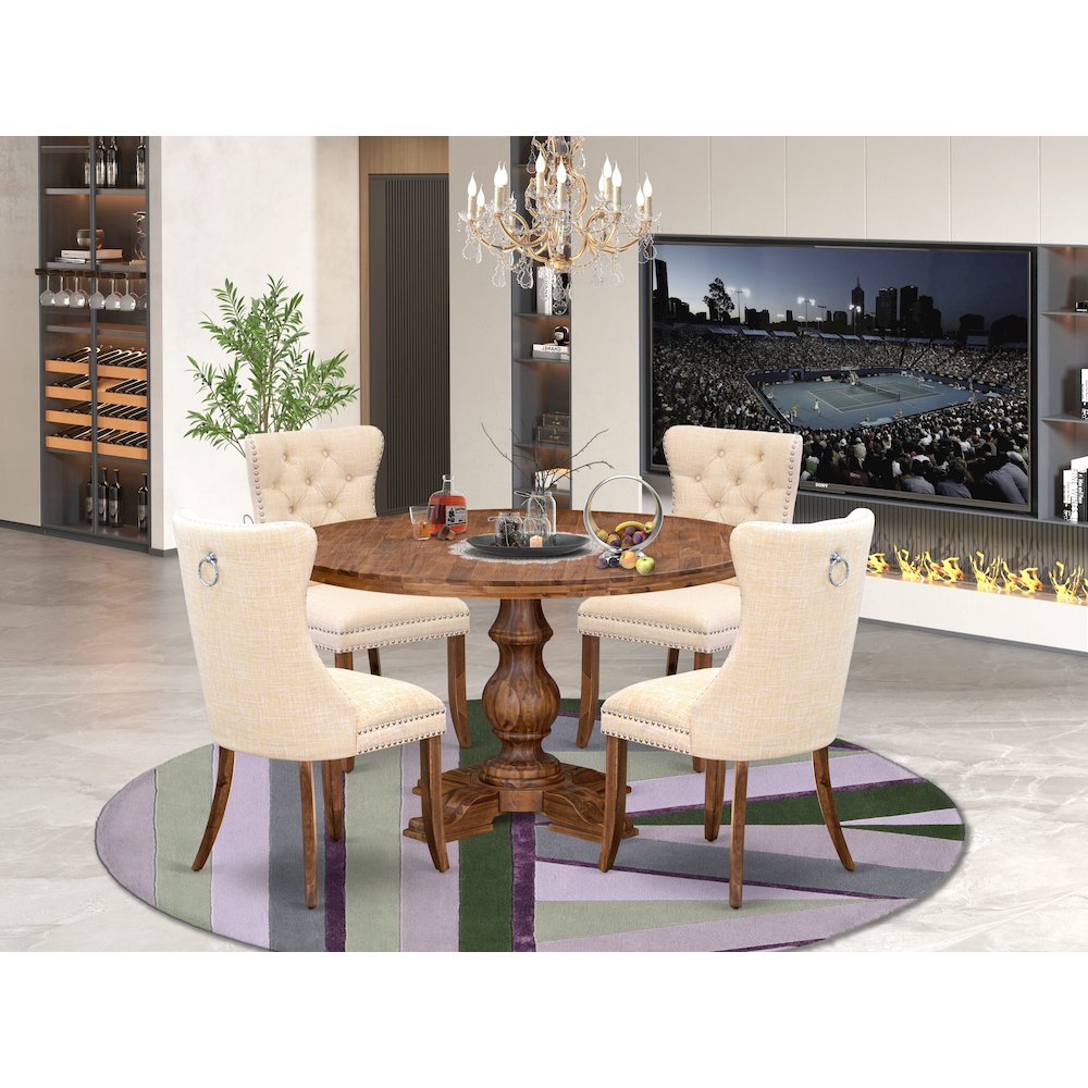 5-Piece Modern Dining Table Set In Light Beige Color