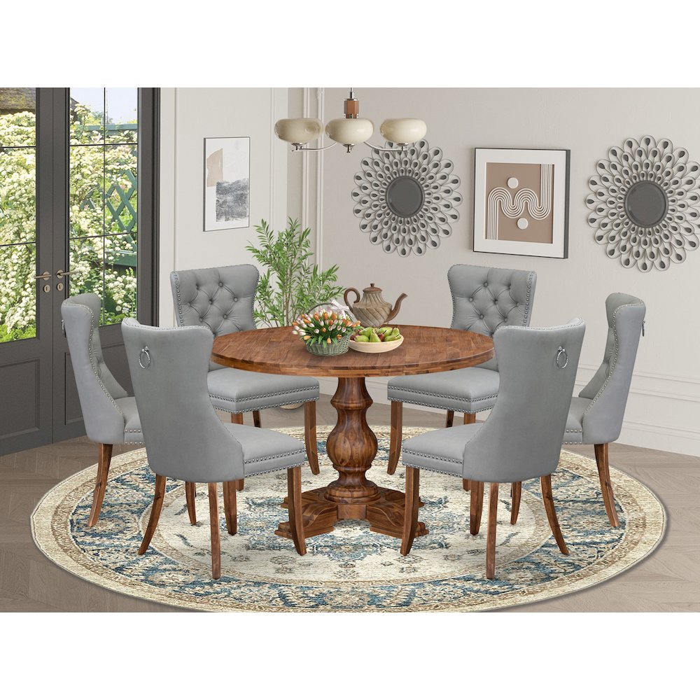 7-Pc Room Table Set Include A Modern Dining Table And 6 Light Gray Parson Chairs
