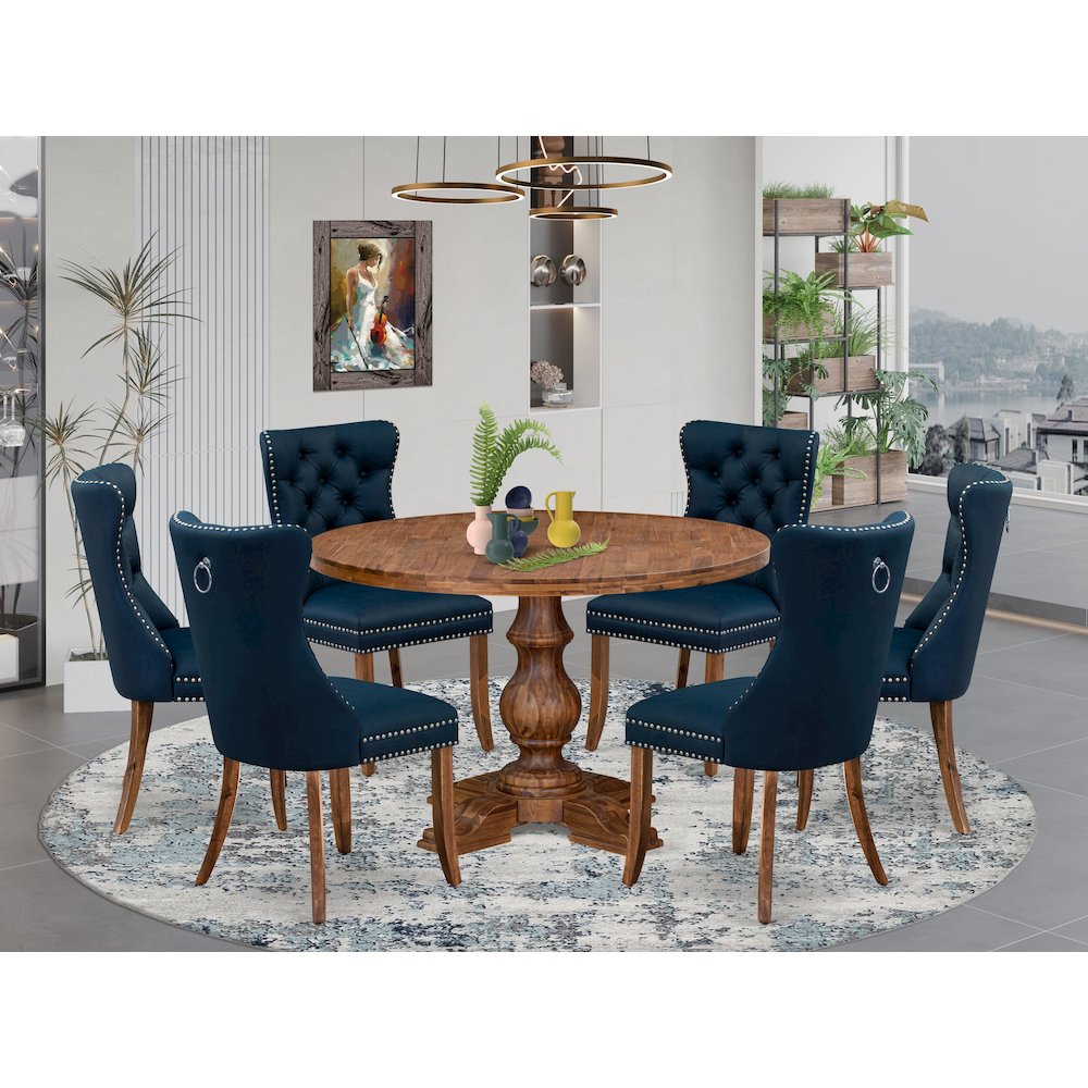 7-Piece Dining Table Set In Navy Blue Color
