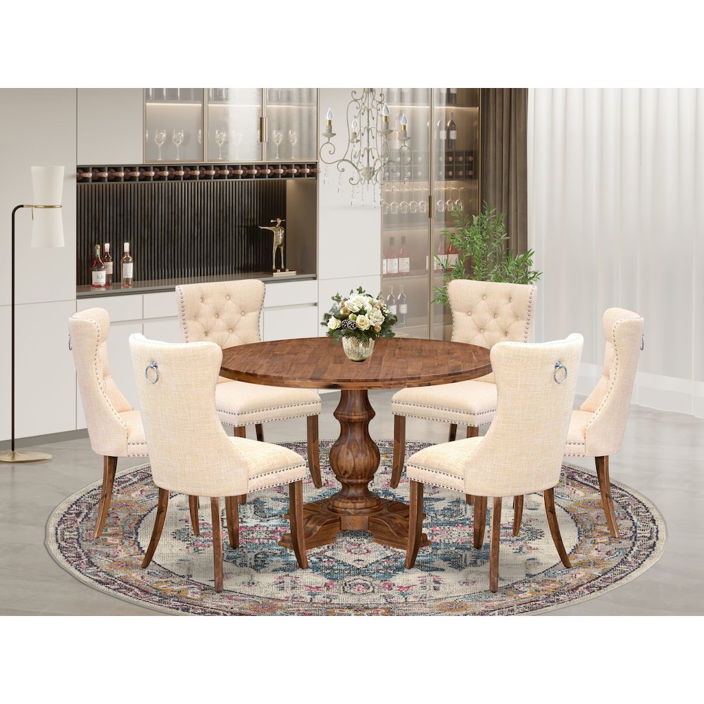 7-Piece Kitchen Table Set In Light Beige Color