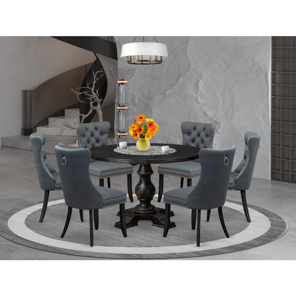7-Piece Mid Century Kitchen Set In Platinum Gray Color