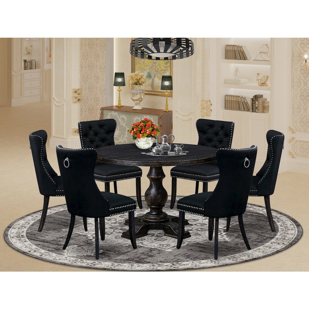 6 Black Linen Fabric Dining Chairs