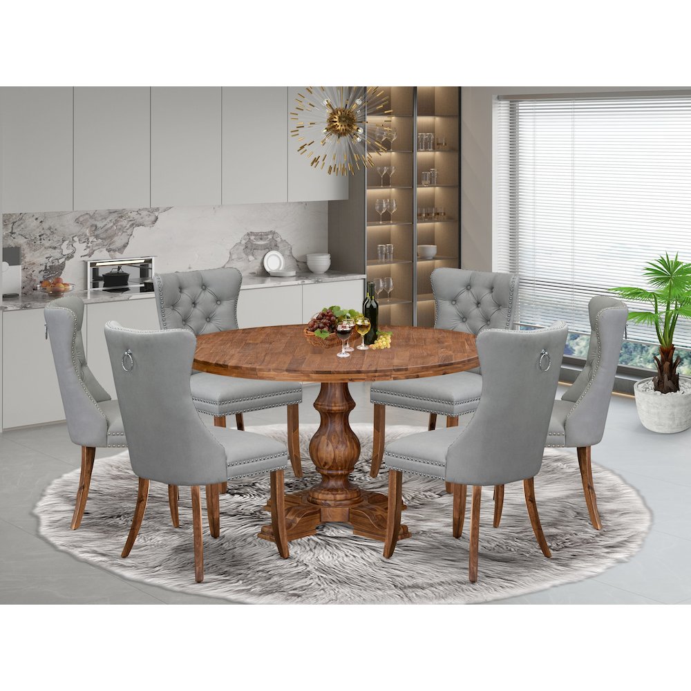 7-Pc Modern Dining Set Include A Dining Table And 6 Light Gray Parsons Chairs