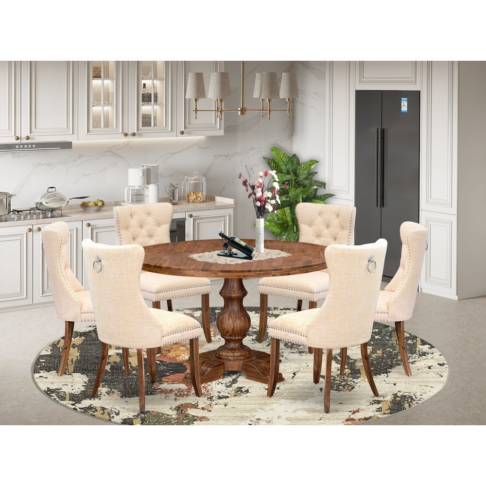 7-Piece Dining Table Set In Light Beige Color