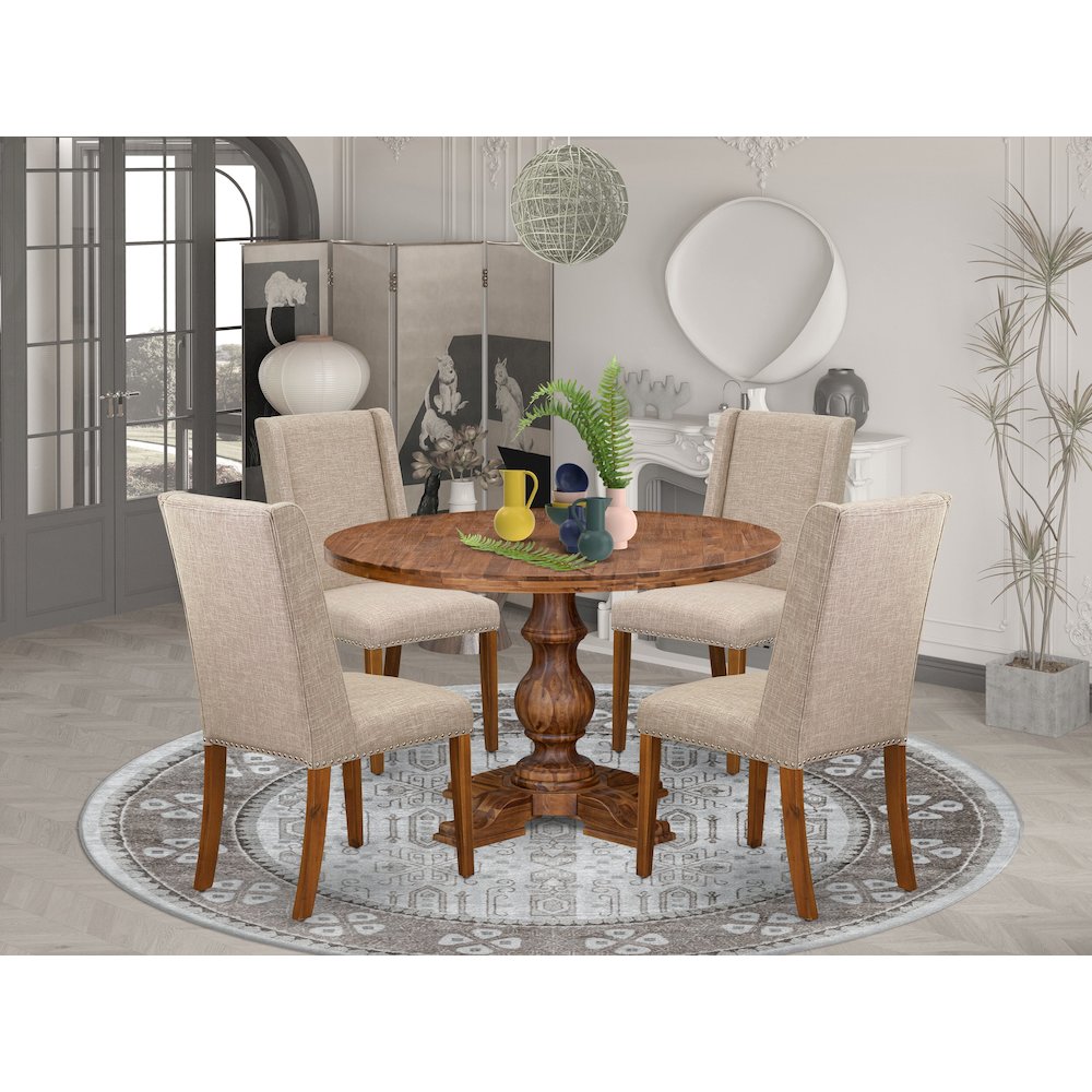 4 Light Tan Fabric Upholstered Chairs