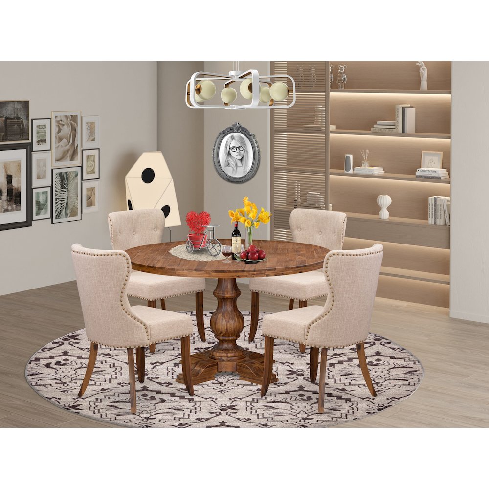 4 Light Tan Fabric Dining Chairs